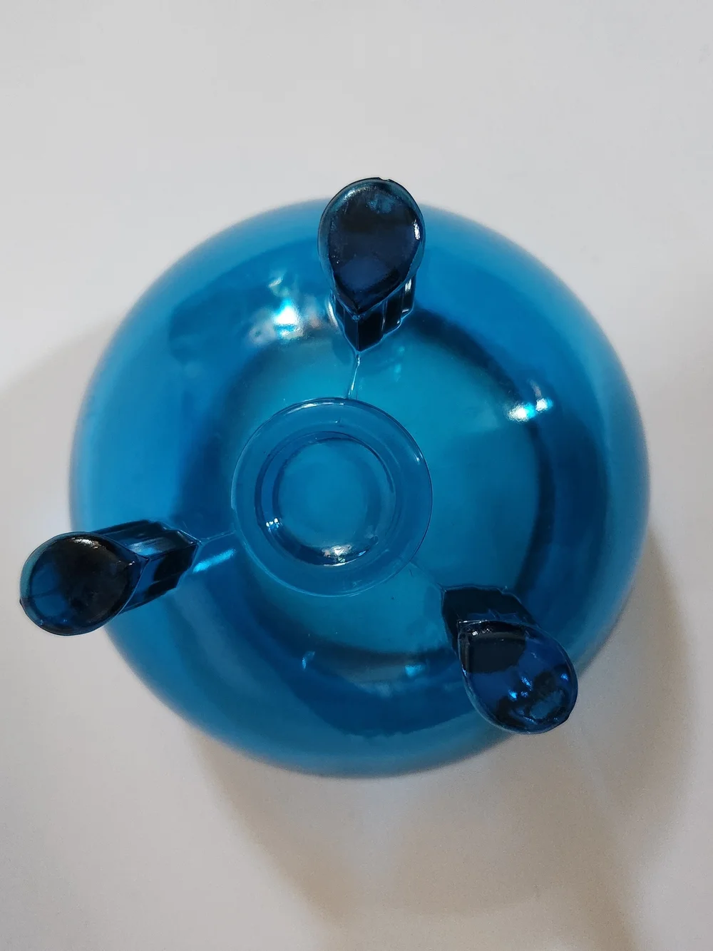 VIKING Glass Bluenique FLOWERLITE Vase/Candle Holder w/Original Flower Frog MCM